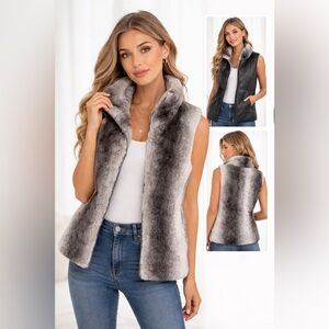 Fuda Reversible Faux Fur & Faux Leather Vest Gray & gray/taupe Zip Front